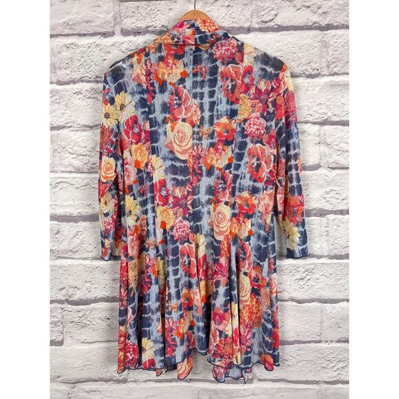 Ali Miles‎ Women’s M Multicolor Floral Tie Dye Open Drape Cardigan Boho Art Top - Picture 3 of 11